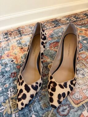 Banana Republic Leopard-Print Pointed Toe Calf Hair Heels - Cream & Brown